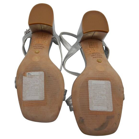 Stuart Weitzman Oasis 50 Sling Back Block Heels Sandals Metallic Silver Size 5B - Picture 5 of 6